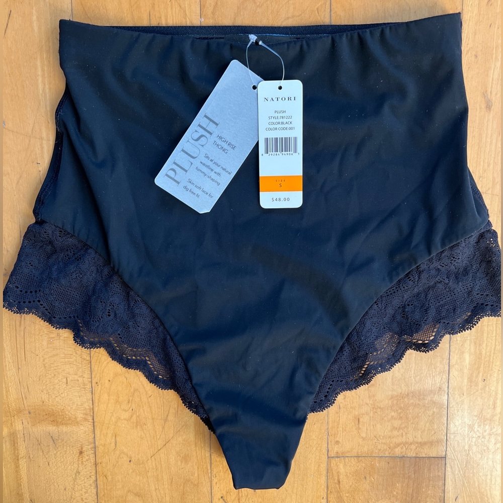 NATORI shapeware high rise black lace thong NWT
